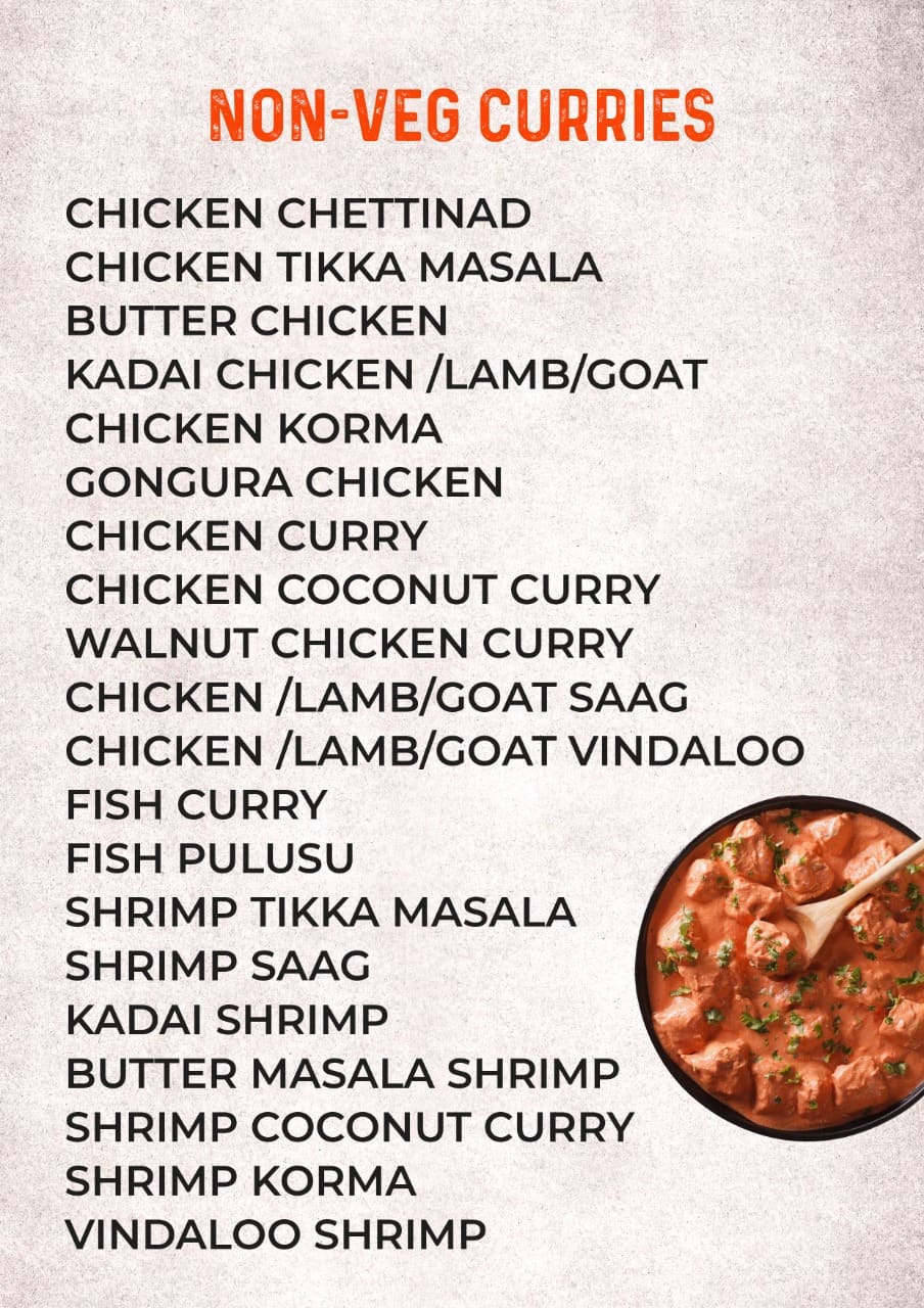 Catering menu page: non-veg curries