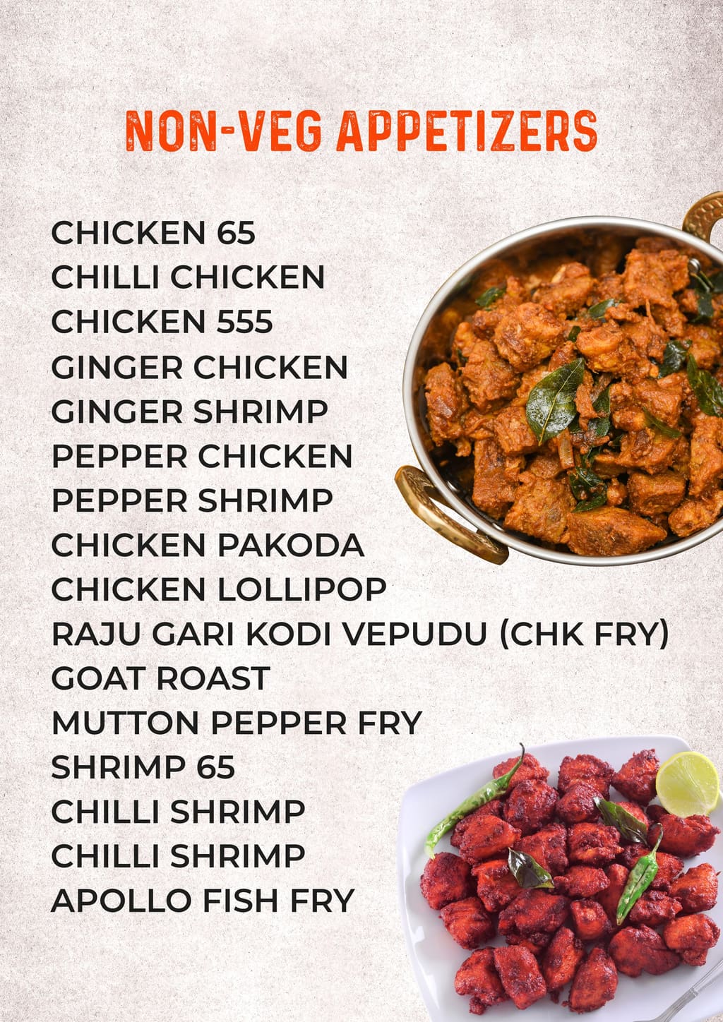 Catering menu page: non-veg appetizers