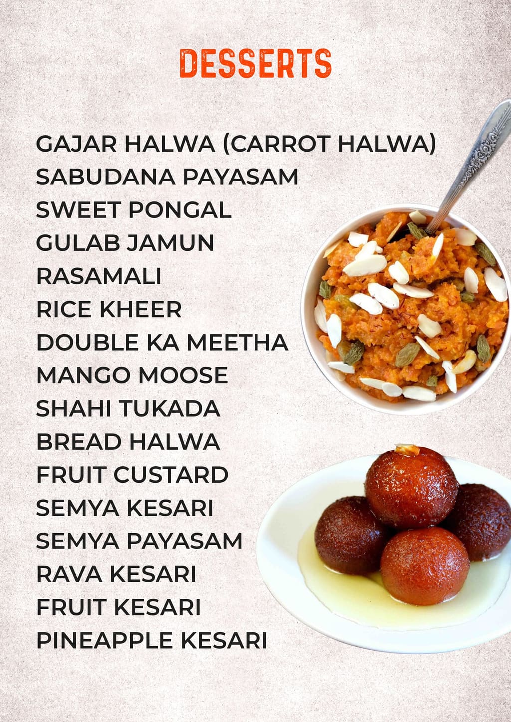 Catering menu page: desserts